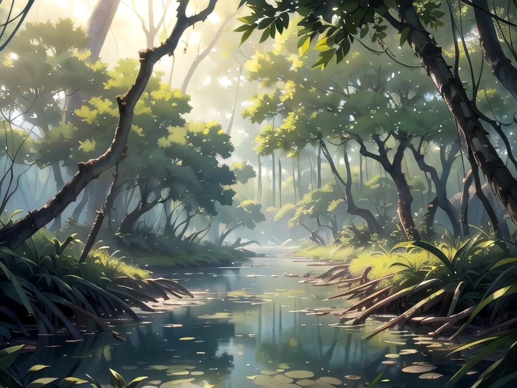 森の中の川の背景素材