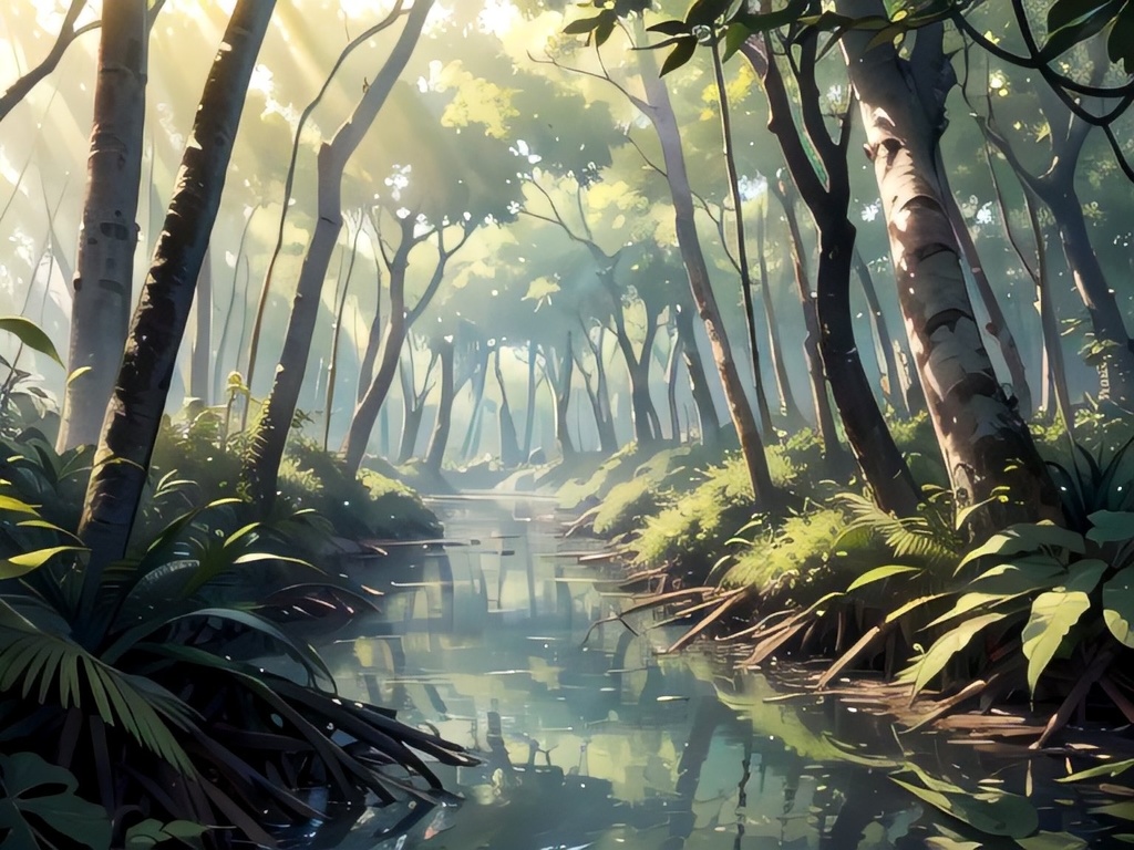 森の中の川の背景素材