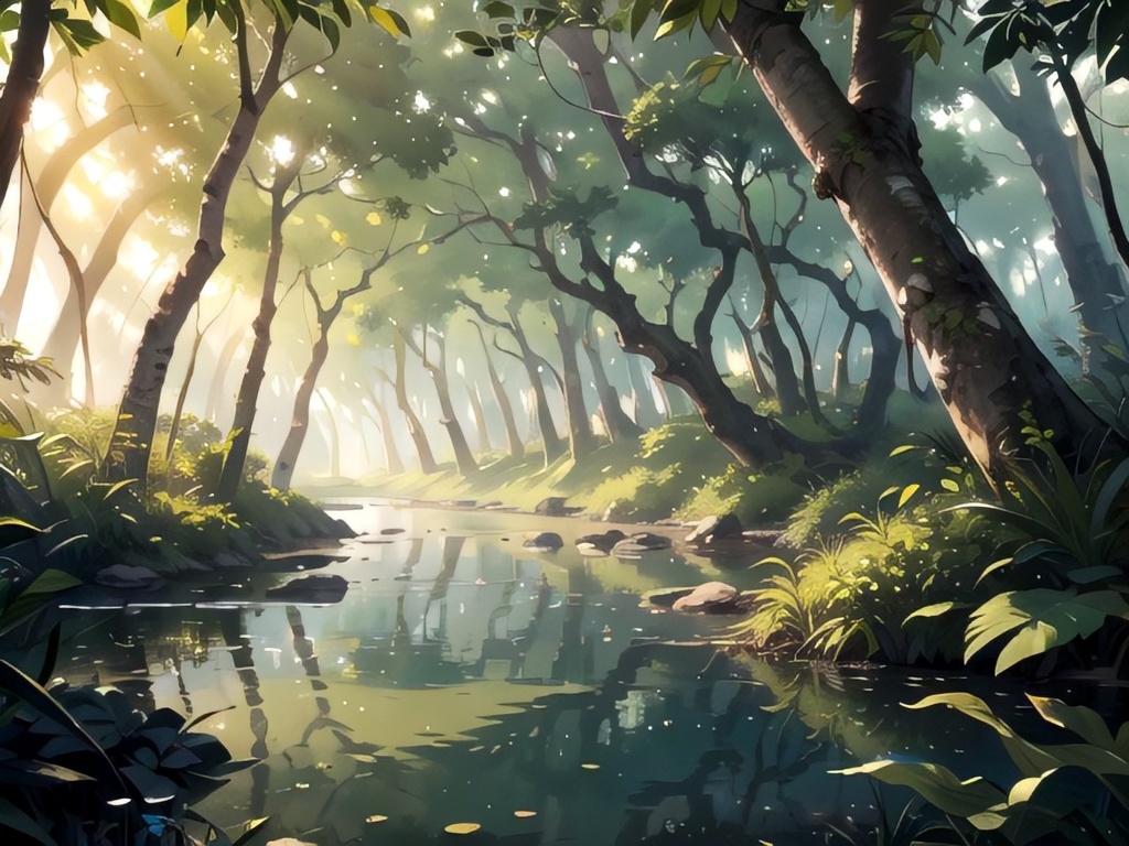 森の中の川の背景素材