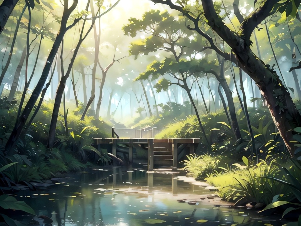 森の中の川の背景素材