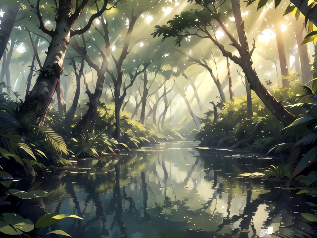 森の中の川の背景素材