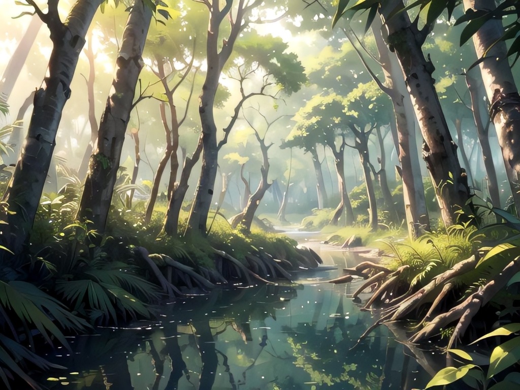 森の中の川の背景素材