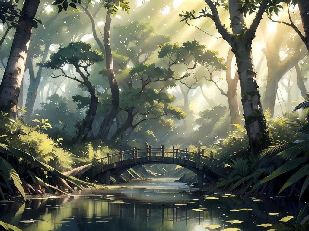 森の中の川の背景素材