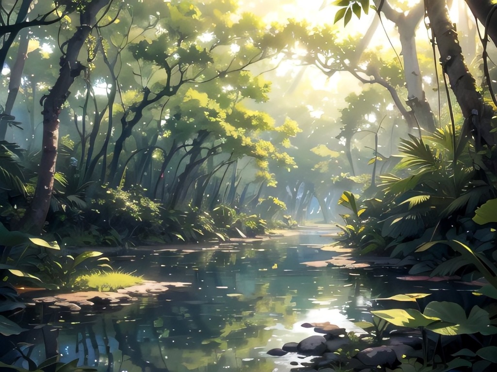 森の中の川の背景素材