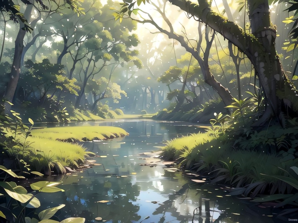 森の中の川の背景素材