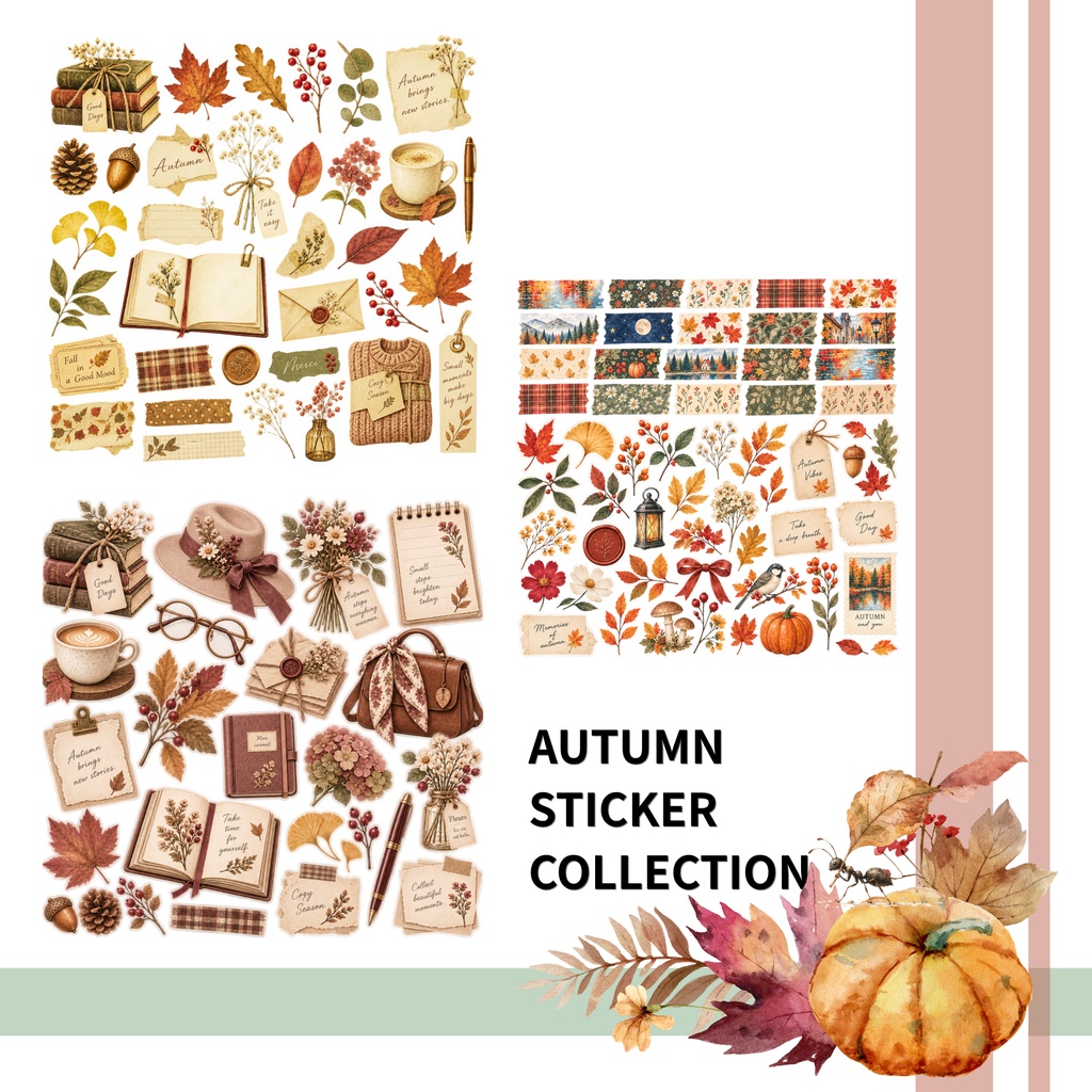 秋色デジタルペーパー&ステッカーセット|15柄+ステッカー3シート|Autumn Digital Paper & Sticker Bundle