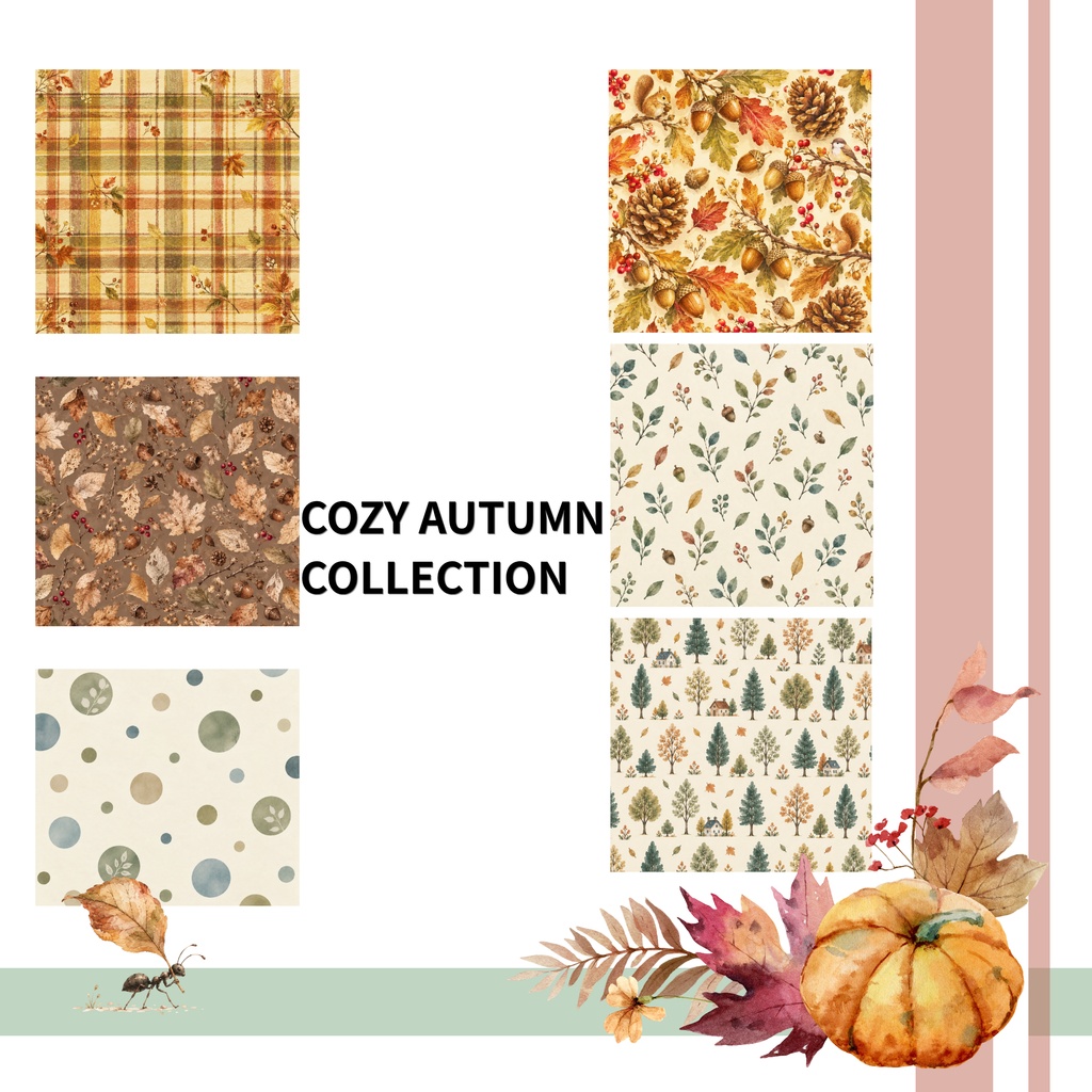 秋色デジタルペーパー&ステッカーセット|15柄+ステッカー3シート|Autumn Digital Paper & Sticker Bundle