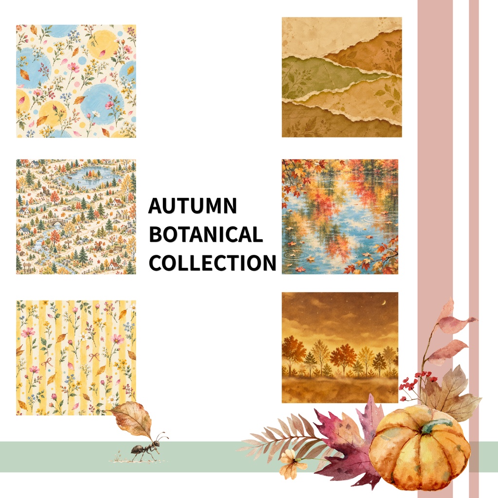 秋色デジタルペーパー&ステッカーセット|15柄+ステッカー3シート|Autumn Digital Paper & Sticker Bundle