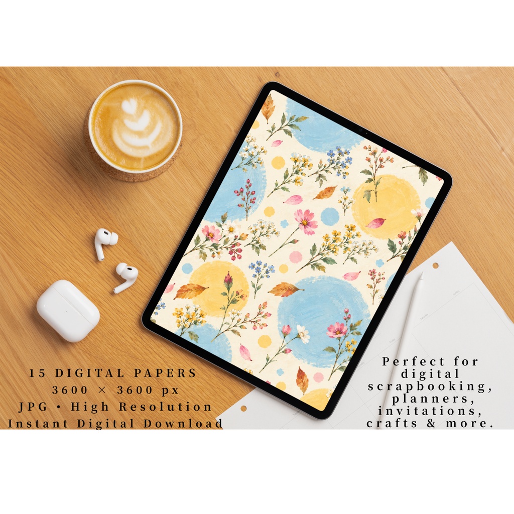 秋色デジタルペーパー&ステッカーセット|15柄+ステッカー3シート|Autumn Digital Paper & Sticker Bundle