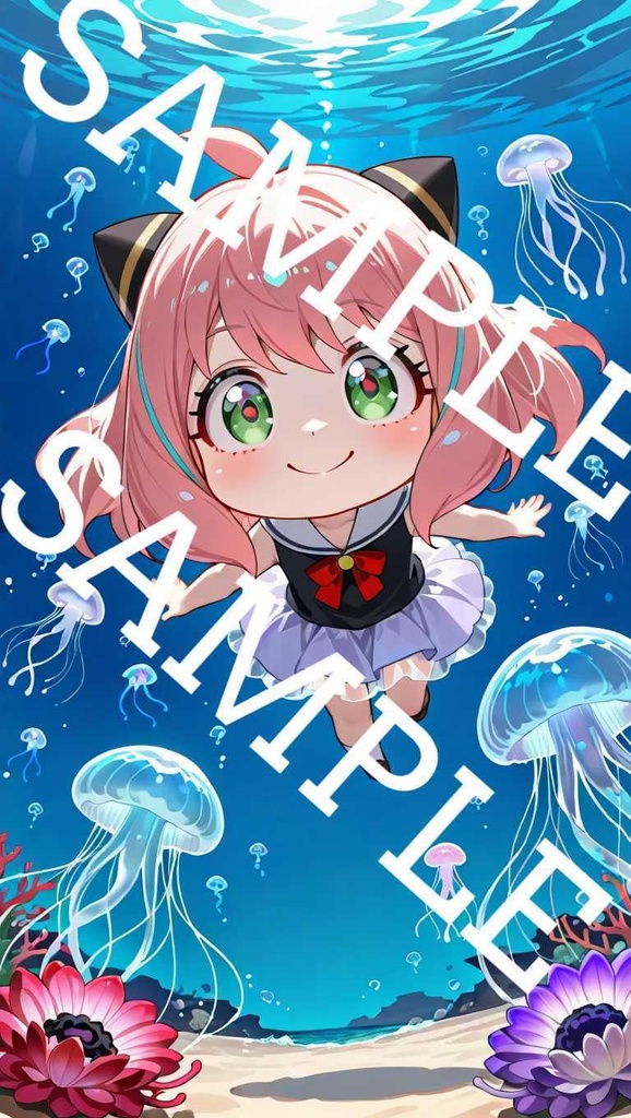 Anya Forger Set (SPY×FAMILY) in Jellyfish World - Kawaii Chibi (4K Wallpapers) / アーニャ・フォージャー セット (スパイ×ファミリー) クラゲワールド内 - かわいいちび (4K 壁紙)