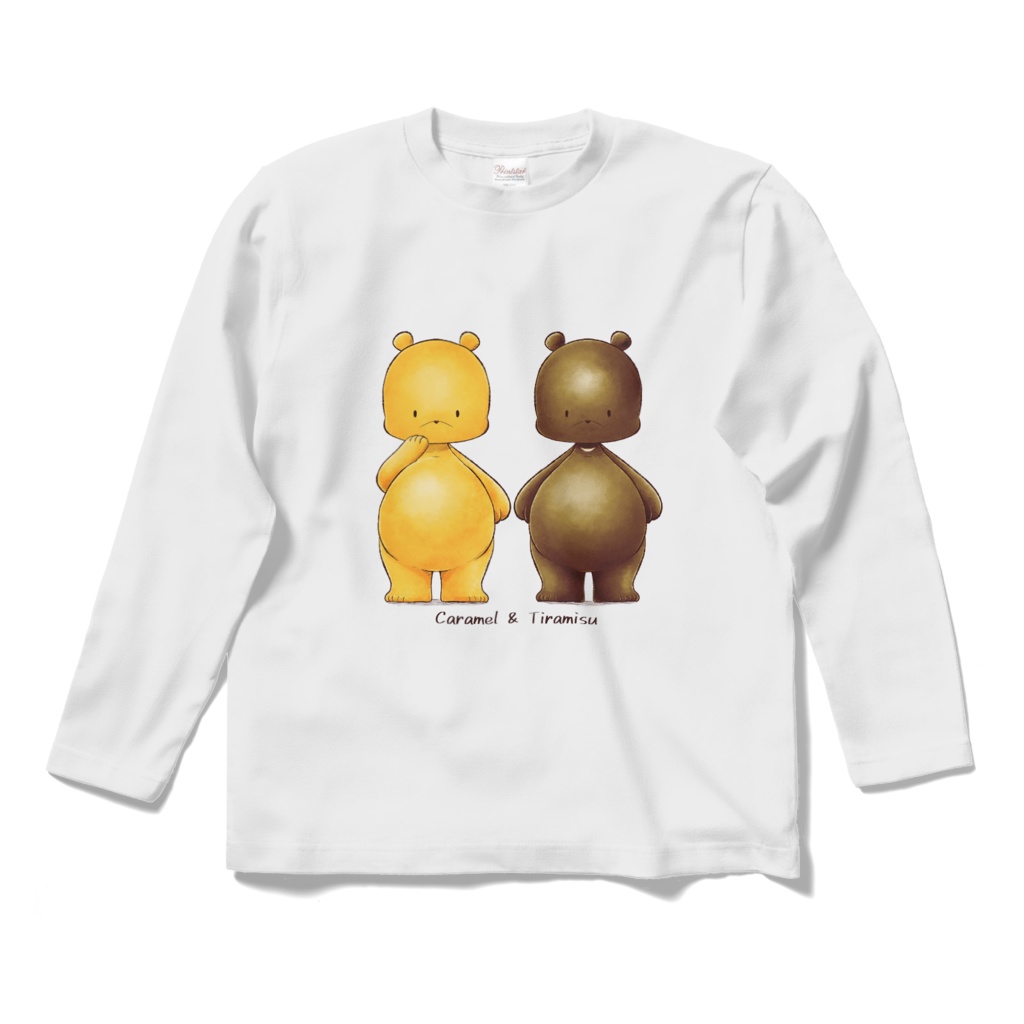 くまさんロングスリーブTシャツ(キャラメル&ティラミス)/ホワイト