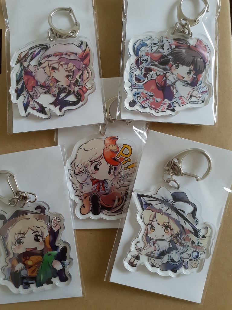 東方Project 5×5cmアクリルキーホルダー 博麗霊夢 霧雨魔理沙 庭渡 久侘歌 フランドール・スカーレット わかさぎ姫 レミリア・スカーレット