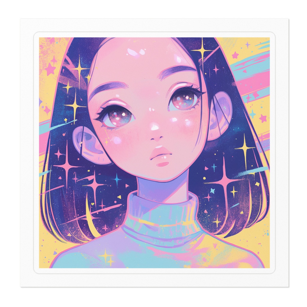 パステルカラーの少女ステッカーC