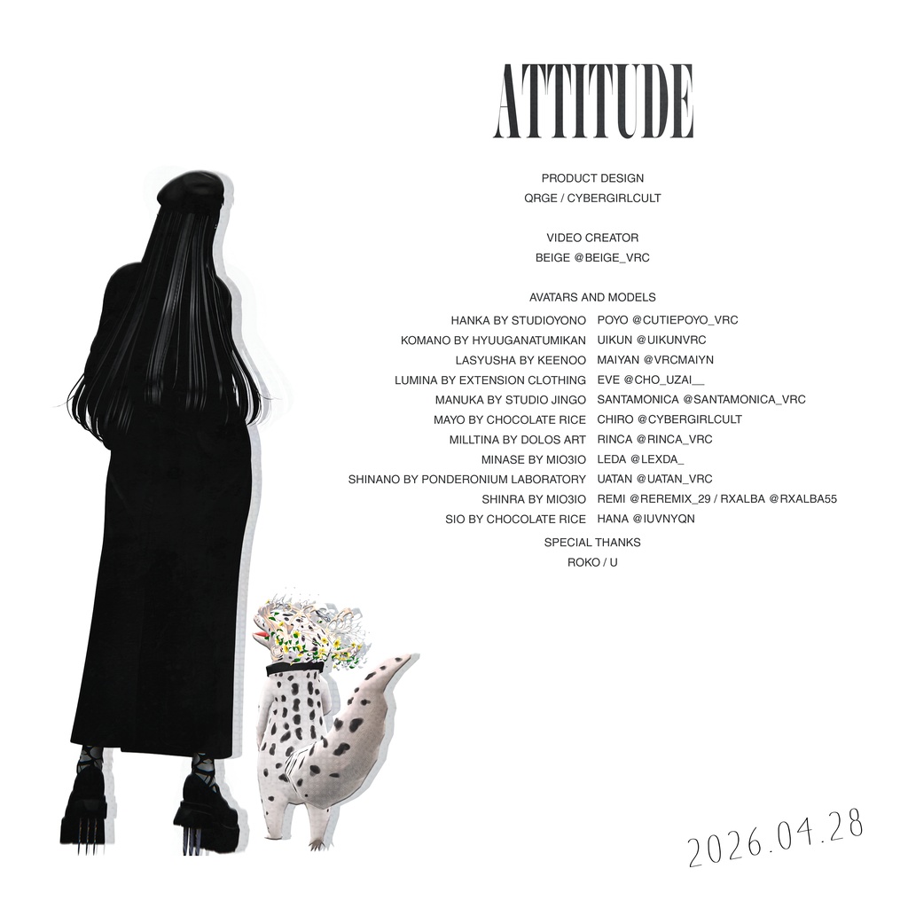 【1ヵ月限定販売/11アバター対応】Attitude/アティチュード(衣装+タトゥー/QRGE × cybergirlcult コラボ作品)