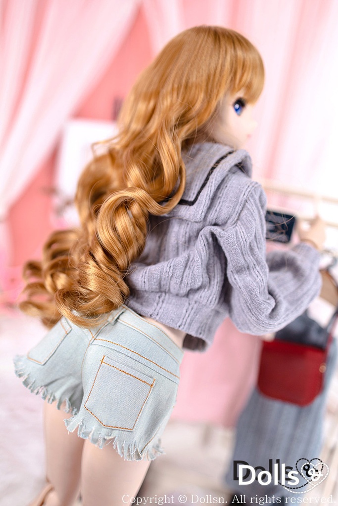 ダメージ加工デニムショットパンツアイスブルー 1/3 SD