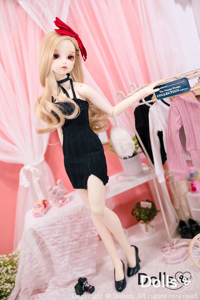 ホルターネックニットワンピースセットブラック 1/3 SD