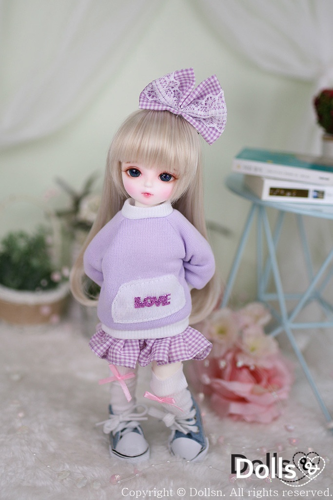 ニットとチェックスカートセットパープル 1/6 USD 