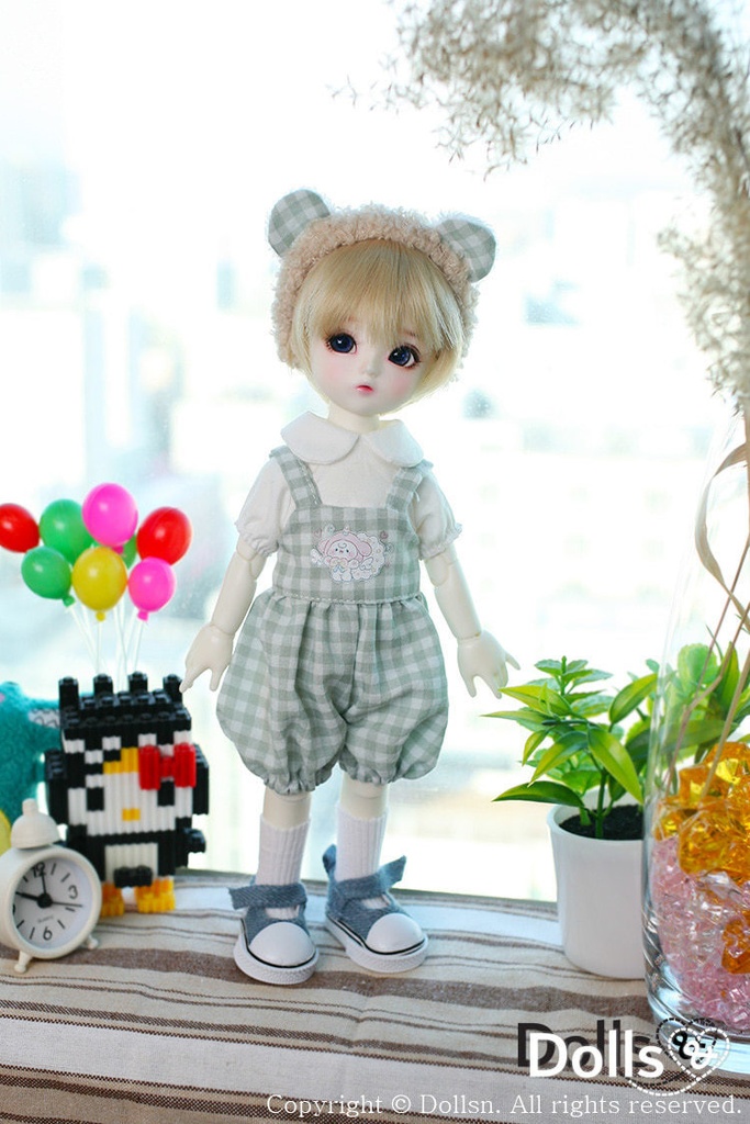 くま耳カチューシャとサロペットセットミント 1/6 USD 