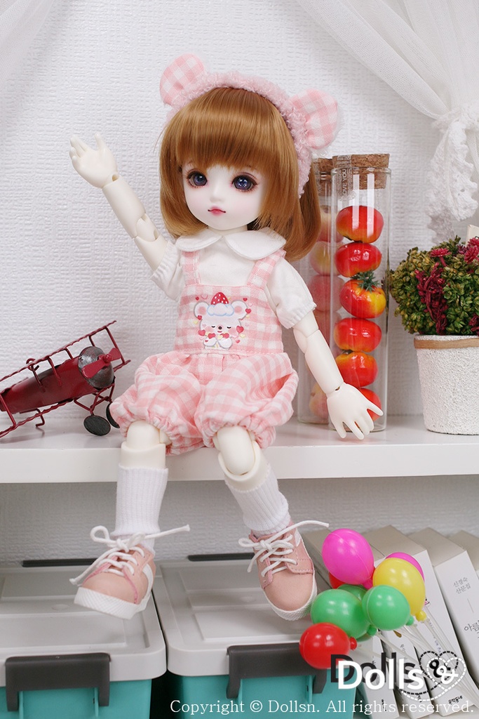 くま耳カチューシャとサロペットセットピンク 1/6 USD 