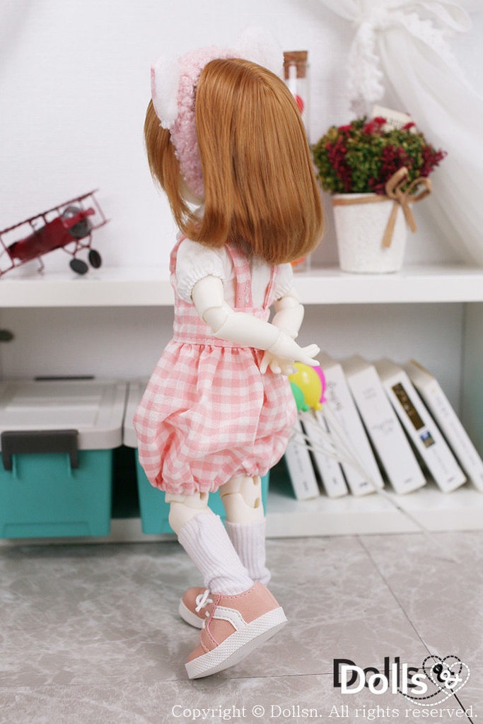 くま耳カチューシャとサロペットセットピンク 1/6 USD 