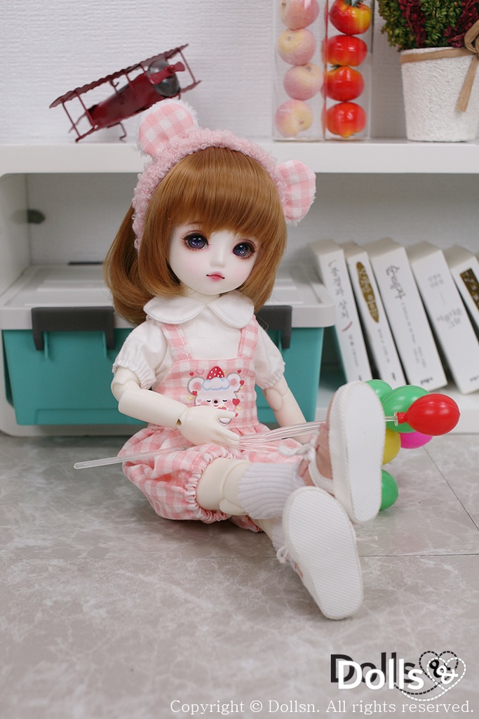 くま耳カチューシャとサロペットセットピンク 1/6 USD 
