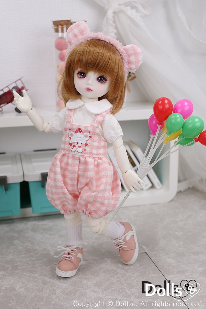 くま耳カチューシャとサロペットセットピンク 1/6 USD 