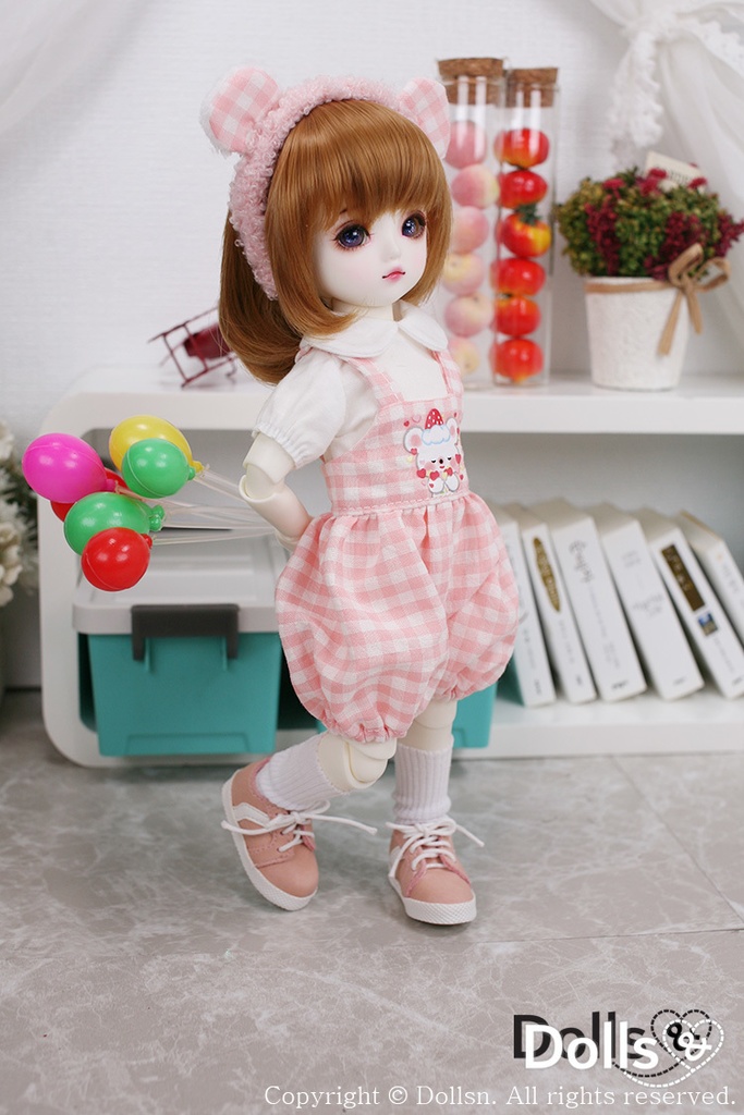 くま耳カチューシャとサロペットセットピンク 1/6 USD 