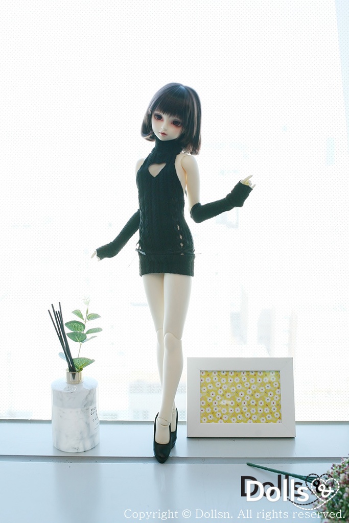 ハート開きニットワンピースセットブラック 1/3 SD