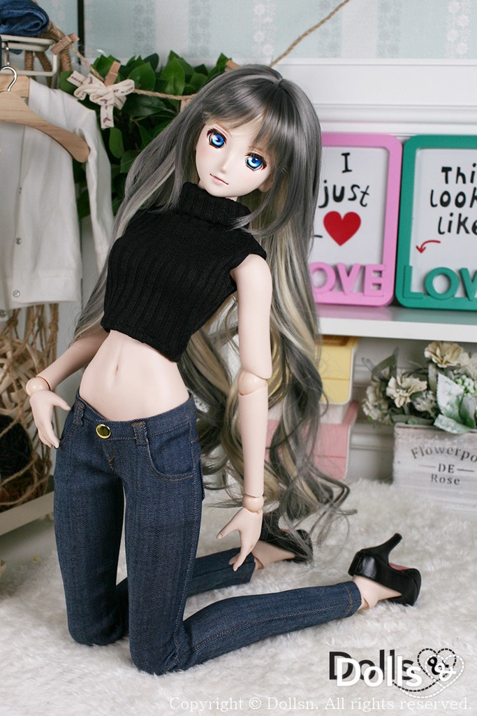 タートルネックノースリーブニットブラック 1/3 SD 