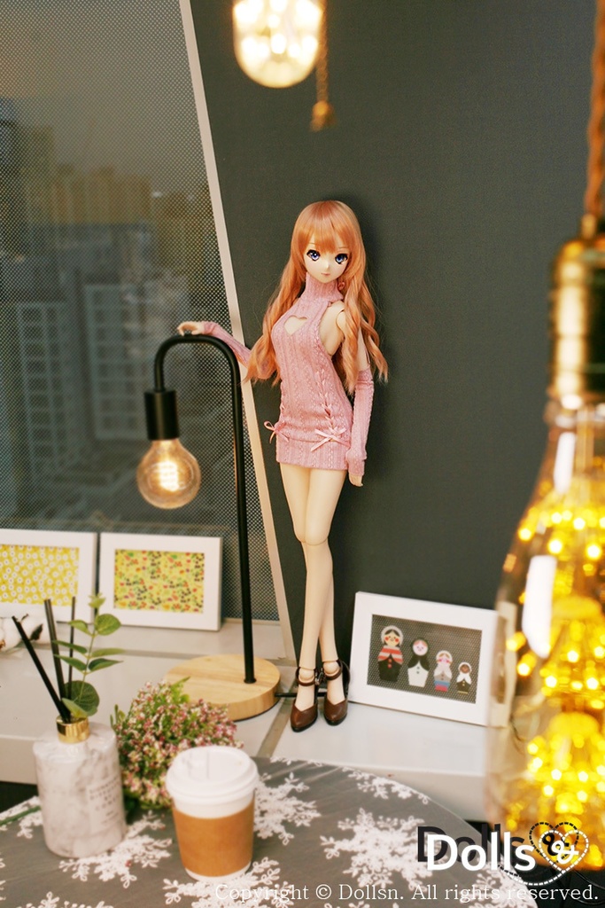 ハート開きニットワンピースセットピンク 1/3 SD