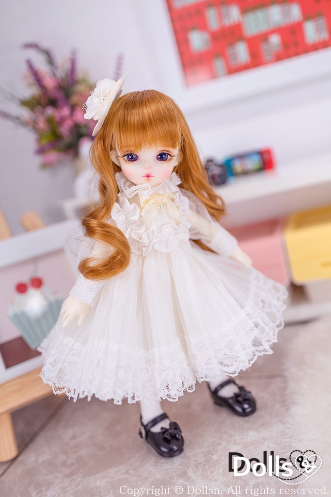 ホワイトレースドレス帽子ヘアピン付き 1/6 USD 
