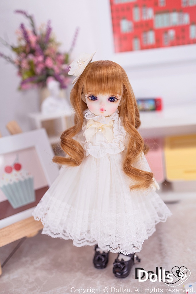 ホワイトレースドレス帽子ヘアピン付き 1/6 USD 