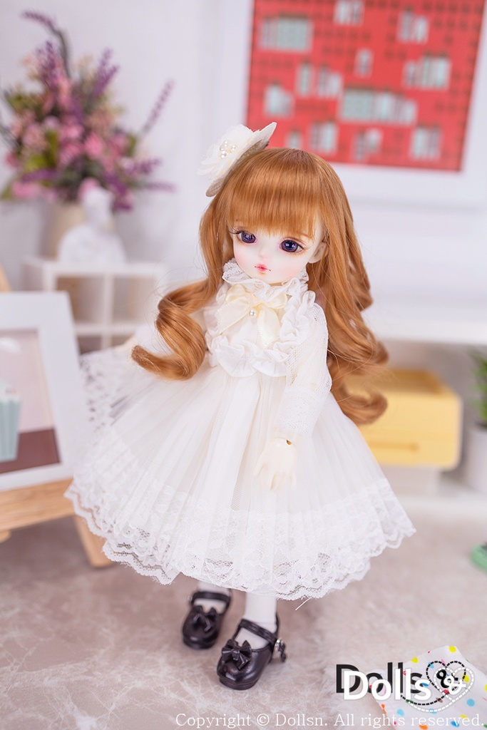 ホワイトレースドレス帽子ヘアピン付き 1/6 USD 