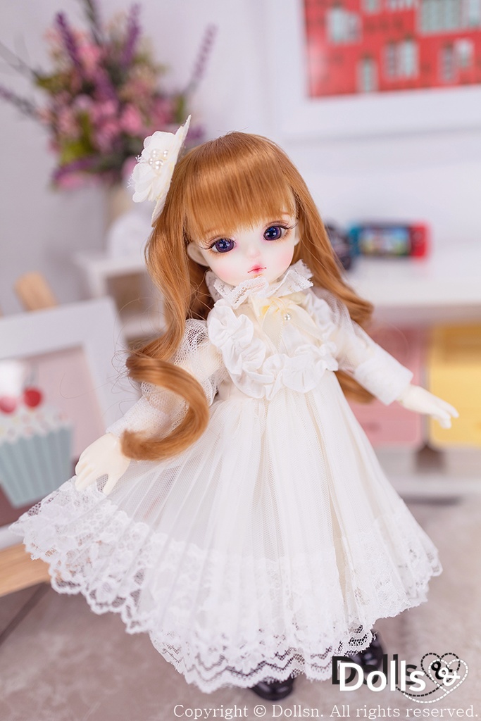 ホワイトレースドレス帽子ヘアピン付き 1/6 USD 