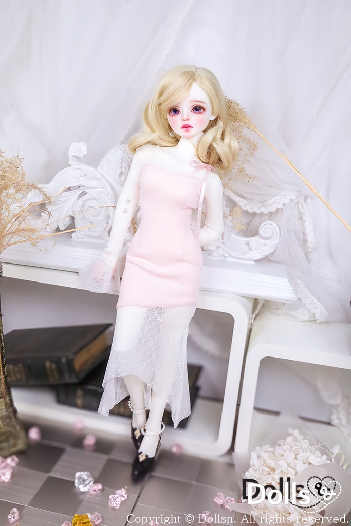 スリム ロングワンピースピンク1/4 USD