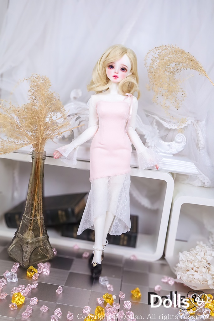 スリム ロングワンピースピンク1/4 USD
