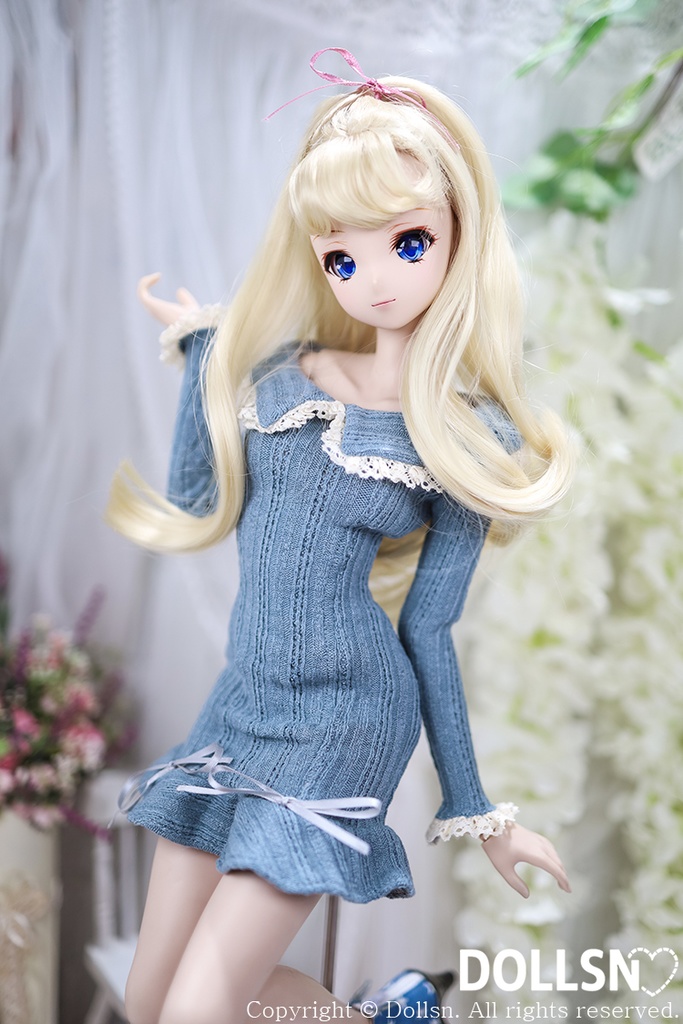 フリルスリムニットワンピースブルー 1/3 SD
