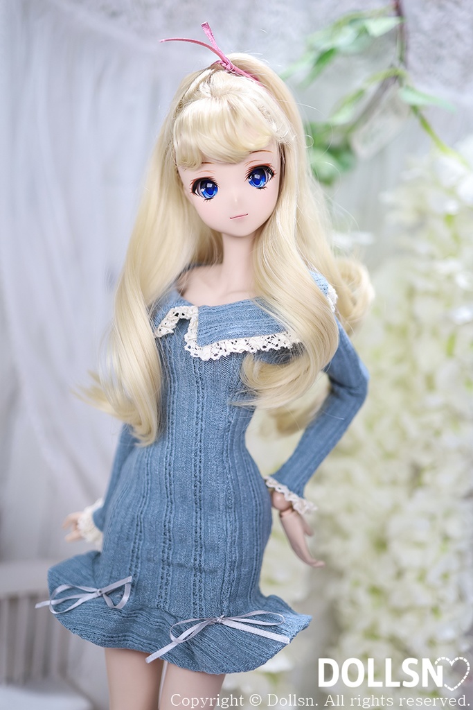 フリルスリムニットワンピースブルー 1/3 SD