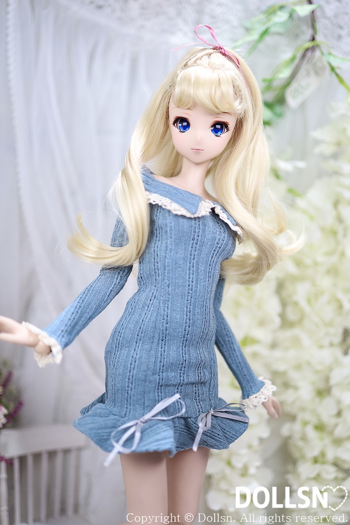 フリルスリムニットワンピースブルー 1/3 SD