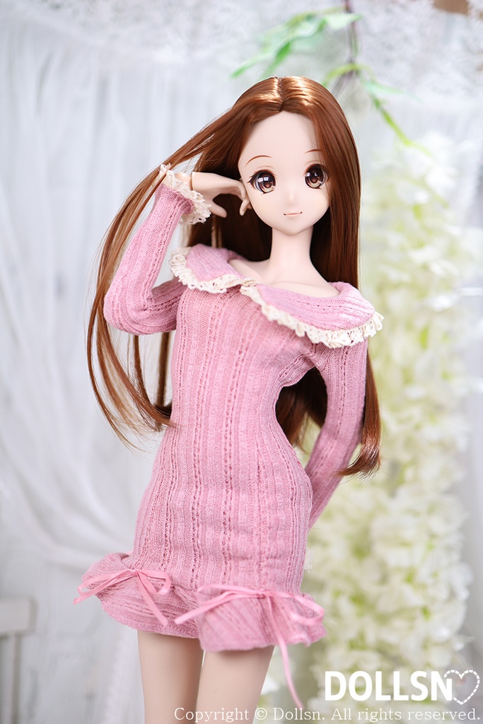 フリルスリムニットワンピースピンク1/3 SD