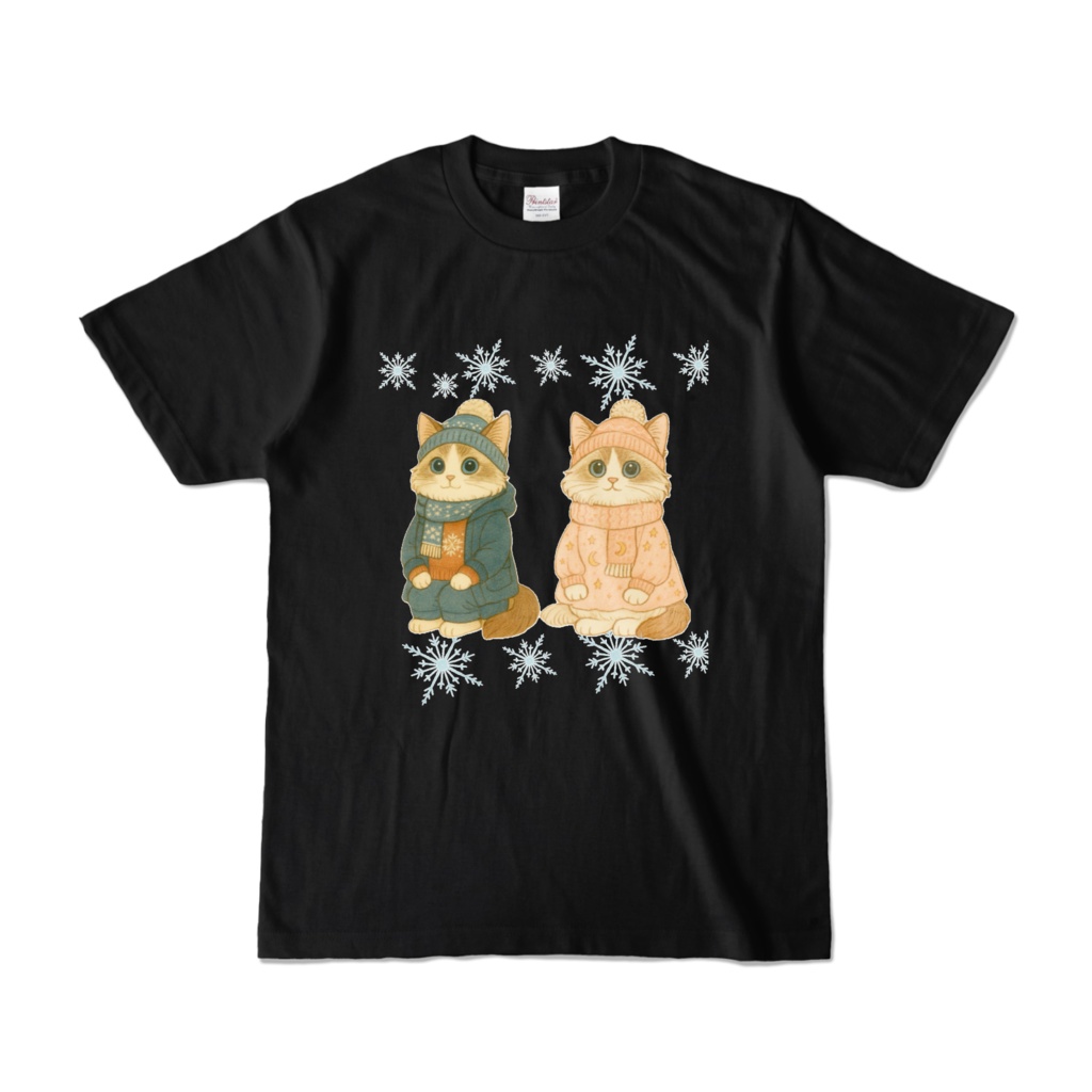 冬のほっこり猫Tシャツ｜雪の結構×ふわもこニットの猫たち
