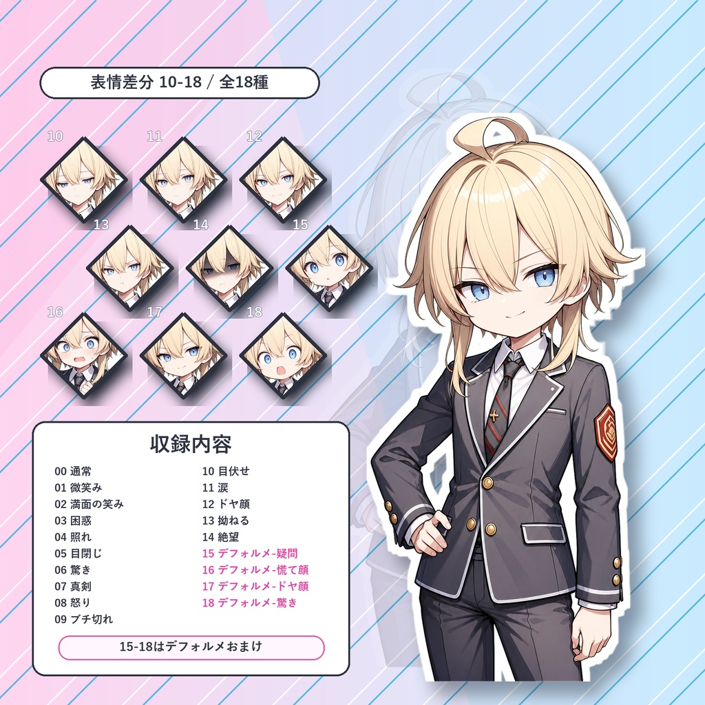【09】TRPG立ち絵素材 中性的な少年【通常+表情差分14種+デフォルメ4種】