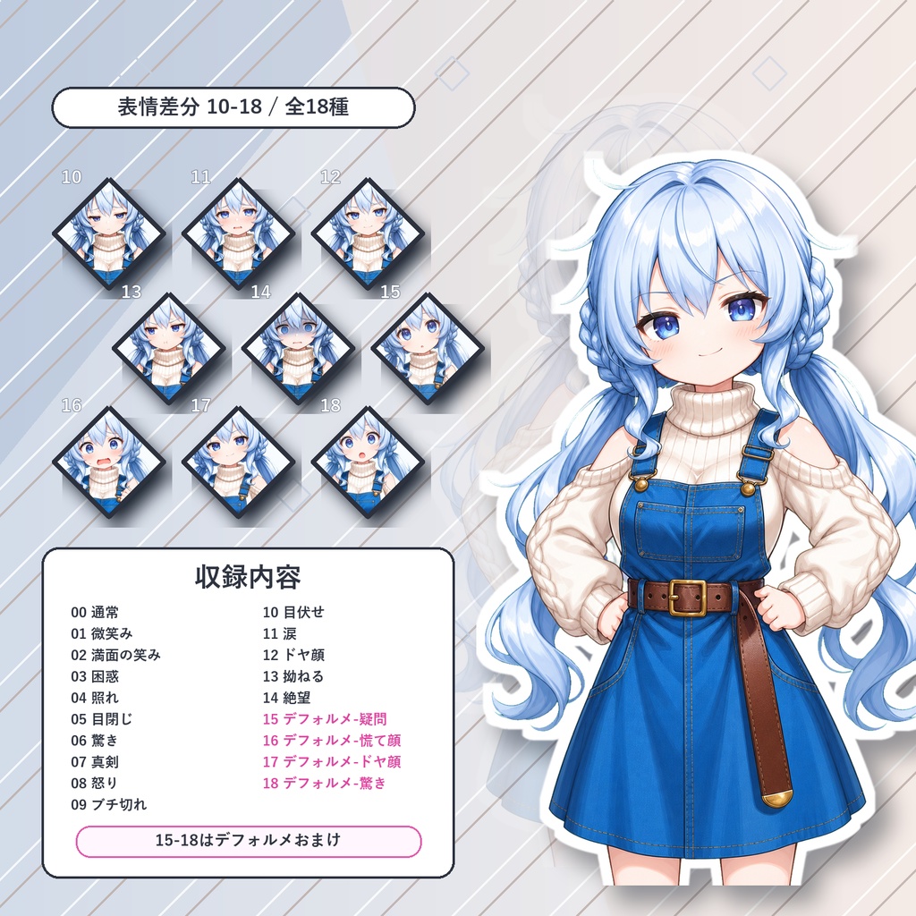 【15】TRPG立ち絵素材 肩出しふんわり系少女【通常+表情差分14種+デフォルメ4種】