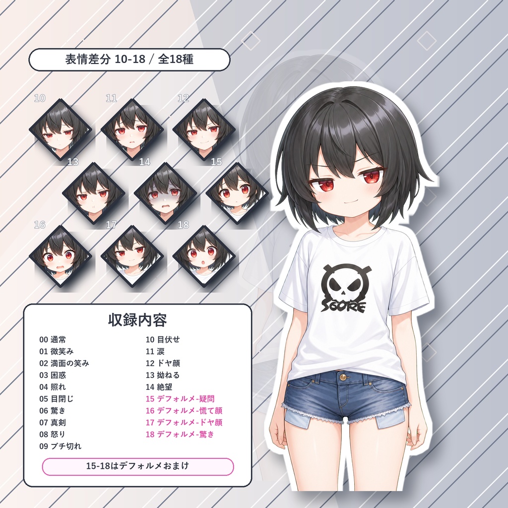 【19】TRPG立ち絵素材 ショーパン少女【通常+表情差分14種+デフォルメ4種】