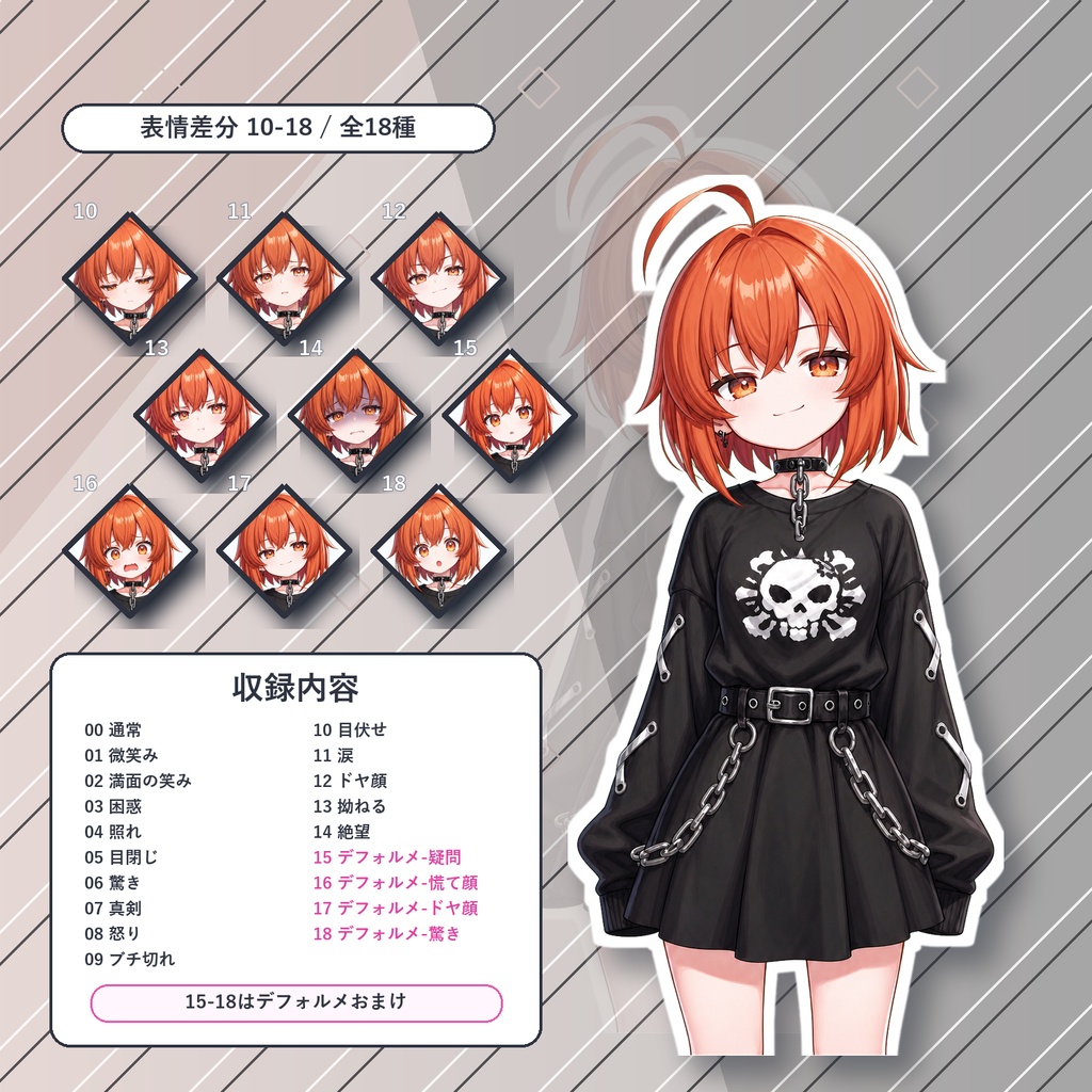 【21】TRPG立ち絵素材 ロックな少女【通常+表情差分14種+デフォルメ4種】