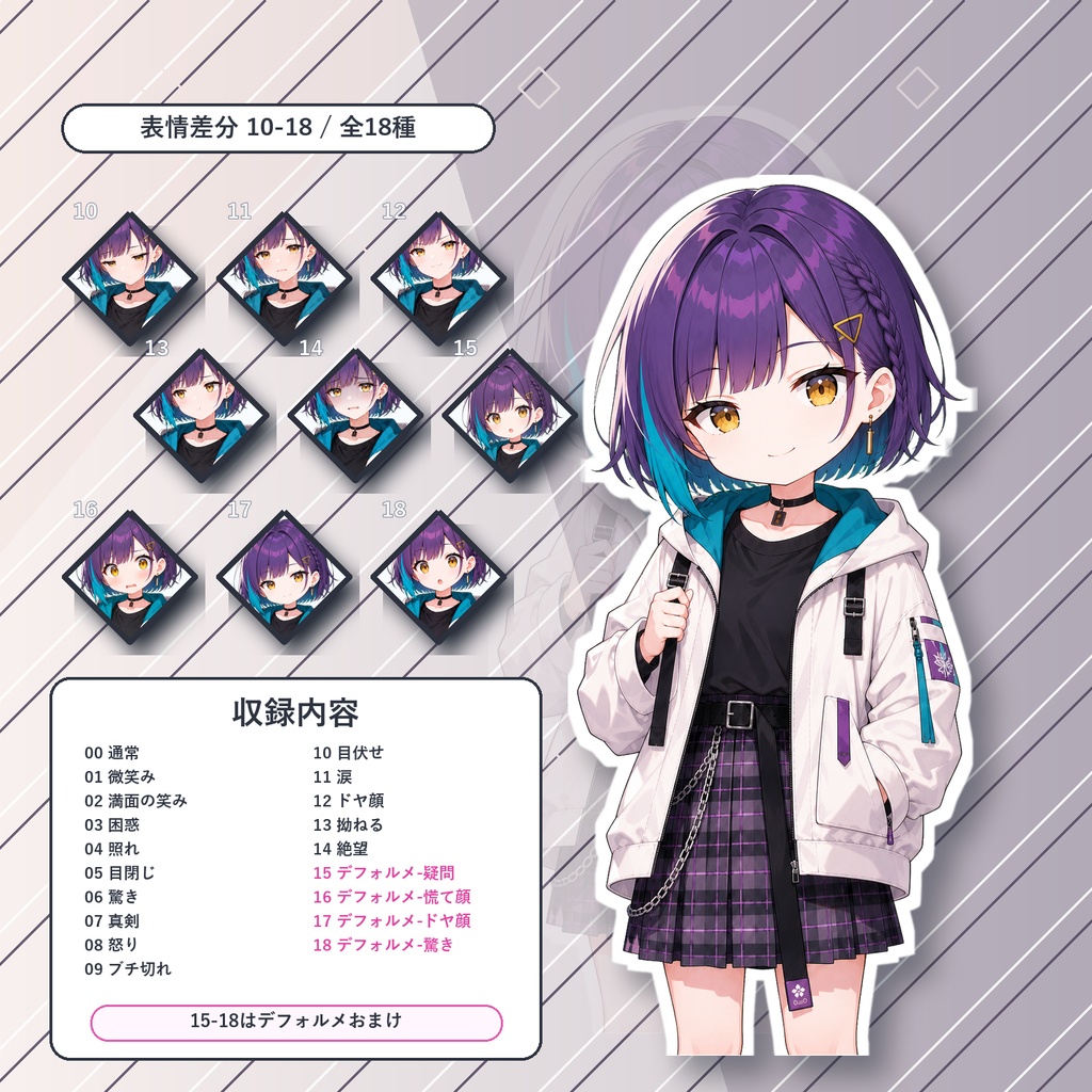 【25】TRPG立ち絵素材 最近風のパーカー少女【通常+表情差分14種+デフォルメ4種】
