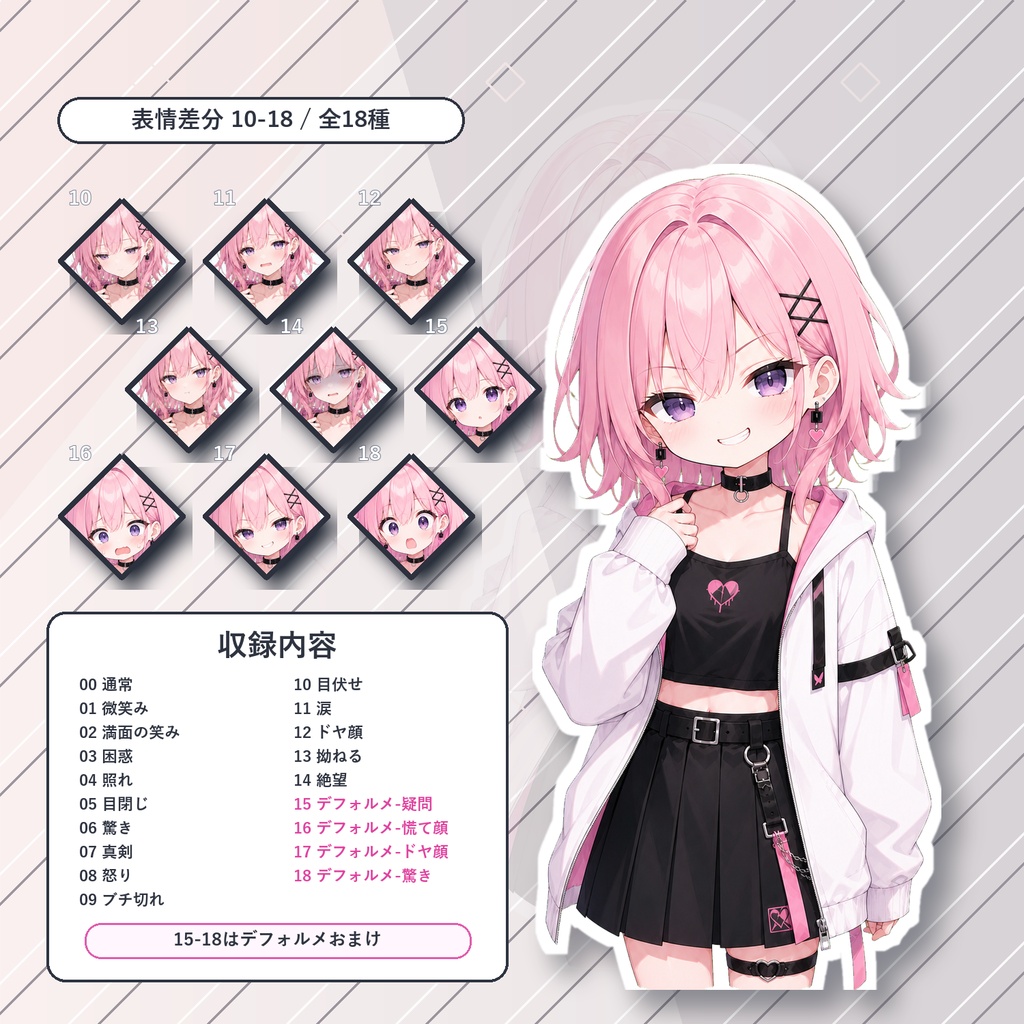 【27】TRPG立ち絵素材 ピンク髪の少女【通常+表情差分14種+デフォルメ4種】