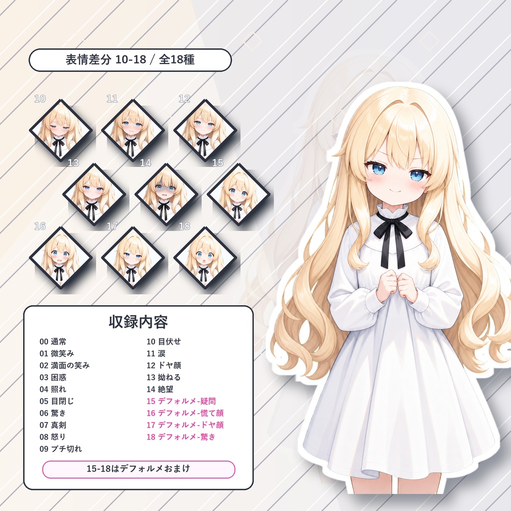 【31】TRPG立ち絵素材 無垢な金髪少女【通常+表情差分14種+デフォルメ4種】