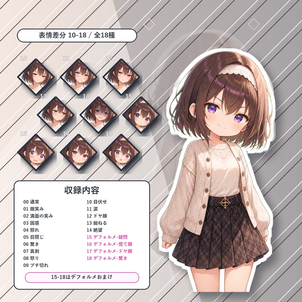 【35】TRPG立ち絵素材 カーディガン少女2【通常+表情差分14種+デフォルメ4種】