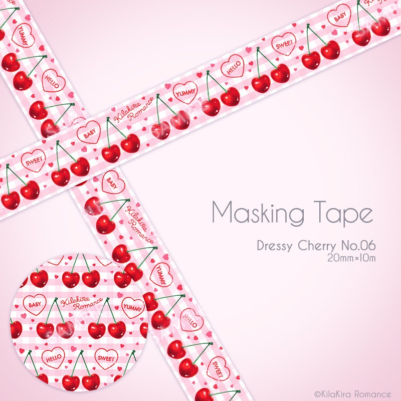 期間限定15%OFF★マスキングテープ[Dressy Cherry No.06]（ピンクギンガム）